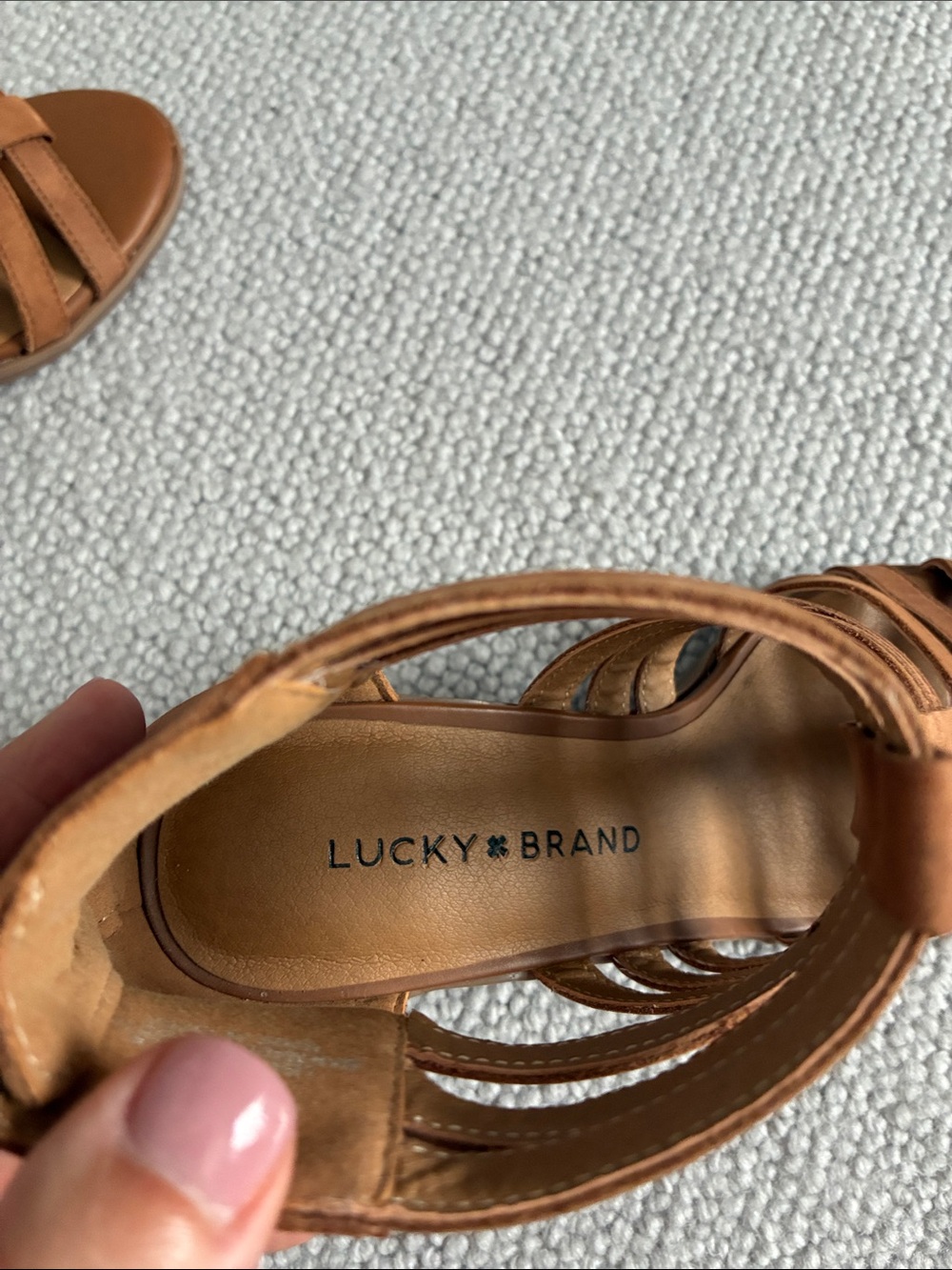 Lucky Brand Strappy Block Heel Caged Sandals, Saddle Brown, Size 7 - Picture 3 of 9